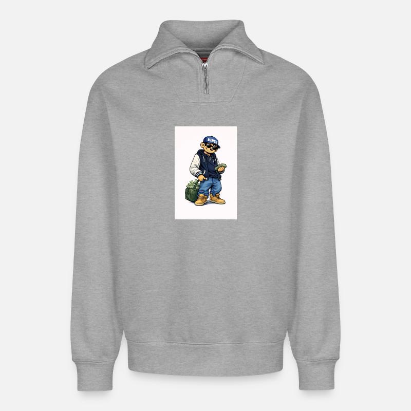 Kingz Monkey Hustler - Relaxed Unisex Organic Half Zip Sweatshirt – by SPREAD - heather grey