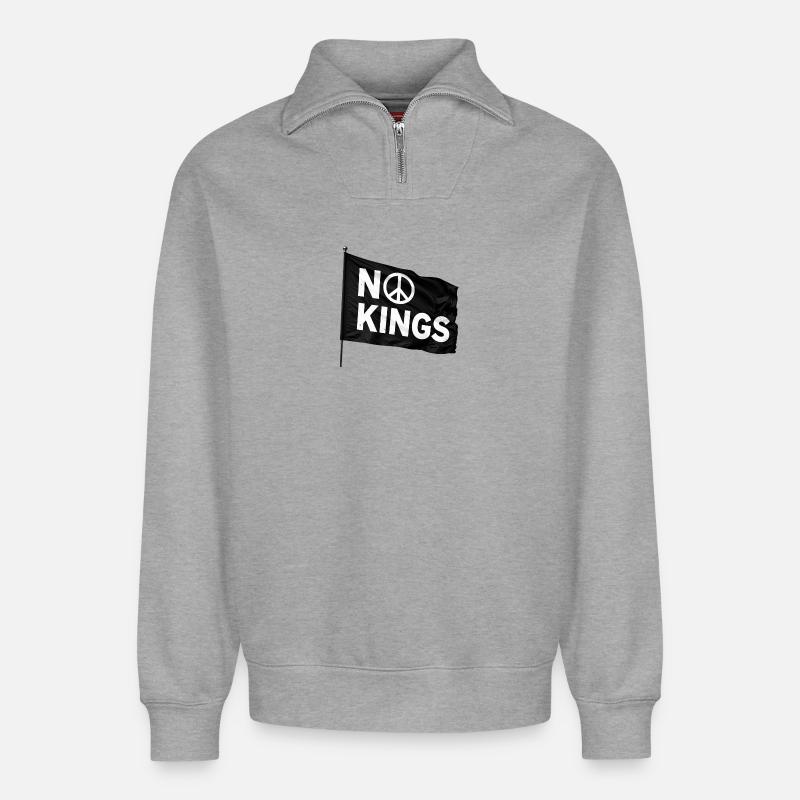 NO KINGS Peace - Relaxed Unisex Organic Half Zip Sweatshirt – by SPREAD - heather grey