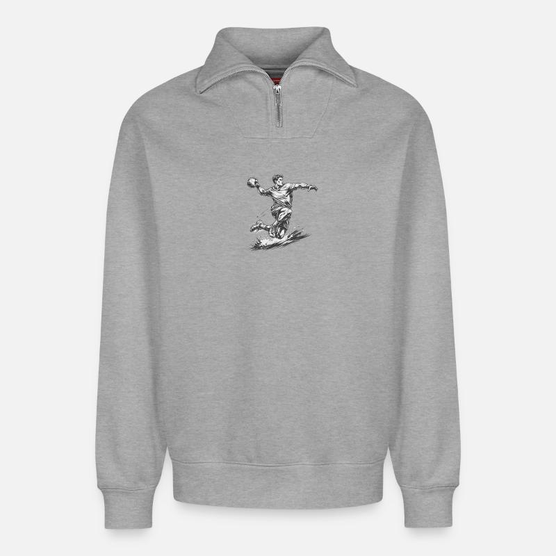 Dynamischer Handballer im Comic Stil - Relaxed Unisex Organic Half Zip Sweatshirt – von SPREAD - Grau meliert