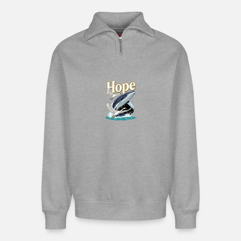 Hope Wale und Schwan - Relaxed Unisex Organic Half Zip Sweatshirt – von SPREAD - Grau meliert