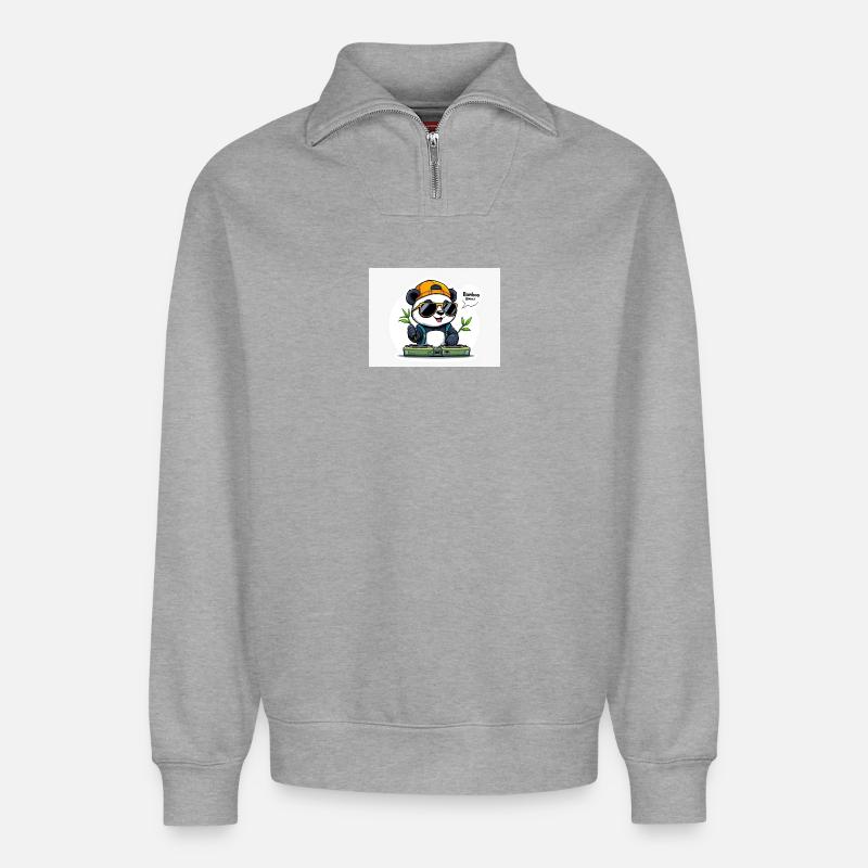 Panda DJ mit Bambusstäben - Relaxed Unisex Organic Half Zip Sweatshirt – von SPREAD - Grau meliert