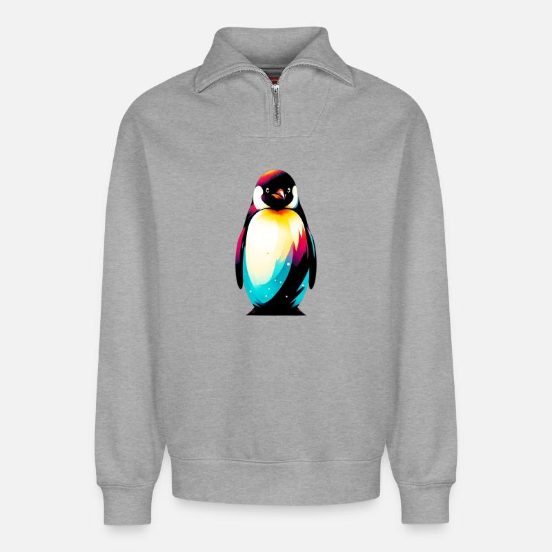 Pinguin - Relaxed Unisex Organic Half Zip Sweatshirt – von SPREAD - Grau meliert