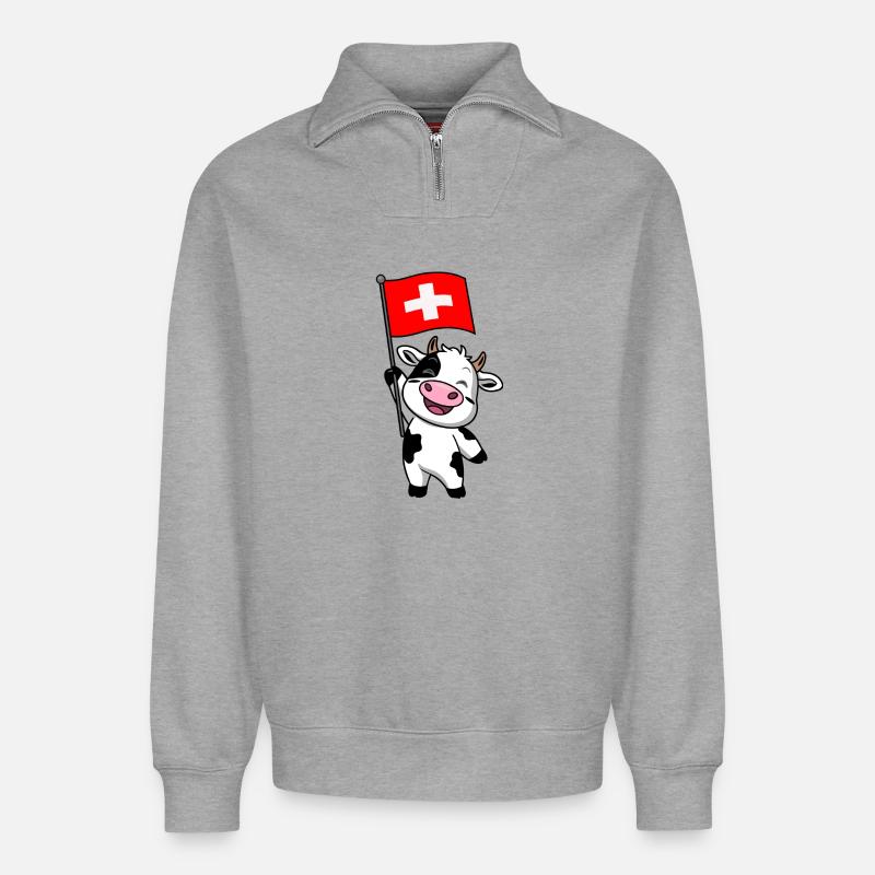 Schweizer Kuh - Relaxed Unisex Organic Half Zip Sweatshirt – von SPREAD - Grau meliert
