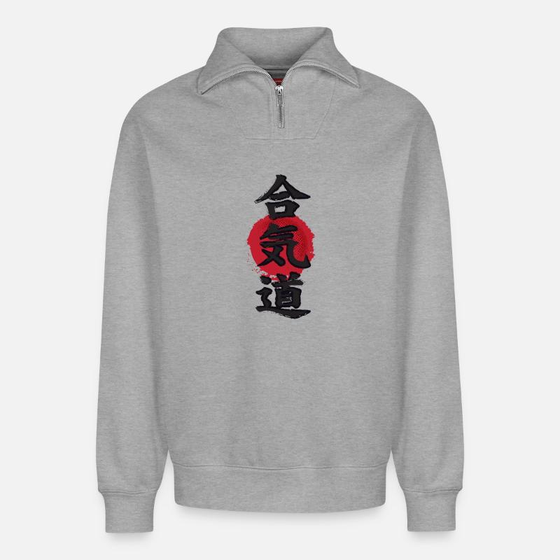 Aikido-Ideogramm - Relaxed Unisex Organic Half Zip Sweatshirt – von SPREAD - Grau meliert