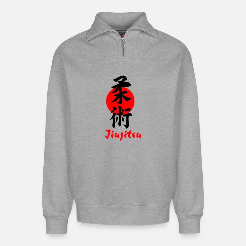 Jiujitsu Logo oder Emblem Kanji schwarz - Relaxed Unisex Organic Half Zip Sweatshirt – von SPREAD - Grau meliert