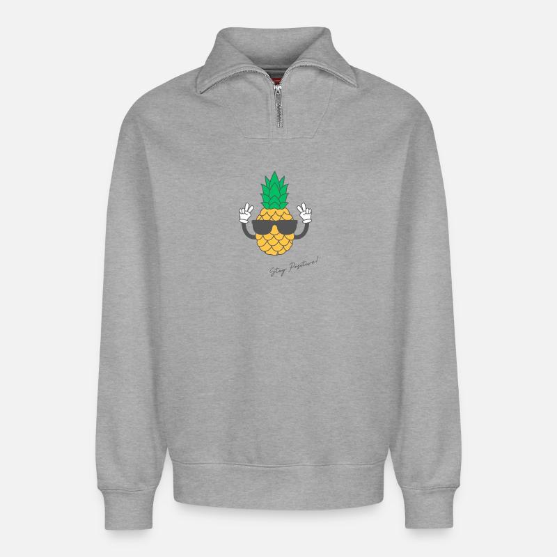 Pineapple "positive Vibes" - Relaxed Unisex Organic Half Zip Sweatshirt – von SPREAD - Grau meliert