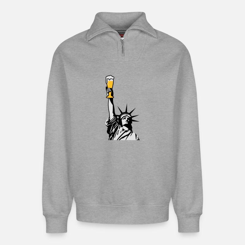 Free Beer - Sweat unisexe décontracté en coton biologique à demi-zip – de SPREAD - gris chiné
