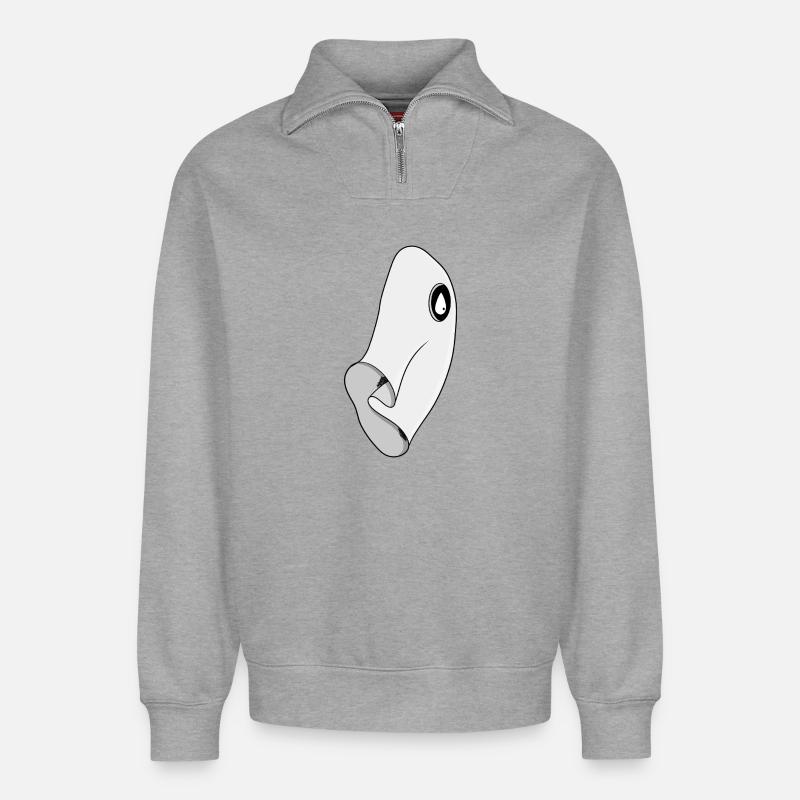 Minimalist Ghost - Relaxed Unisex Organic Half Zip Sweatshirt – by SPREAD - heather grey
