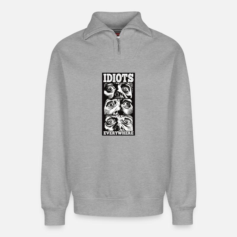 Idiots Everywhere - Relaxed Unisex Organic Half Zip Sweatshirt – by SPREAD - heather grey