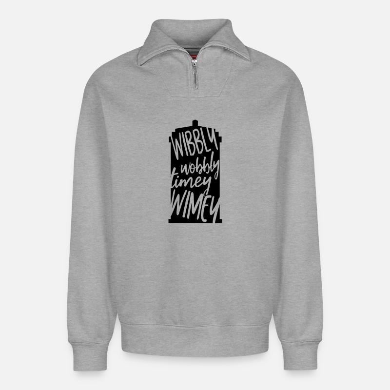 Wibbly Wobbly Timey WImey - Sweat unisexe décontracté en coton biologique à demi-zip – de SPREAD - gris chiné