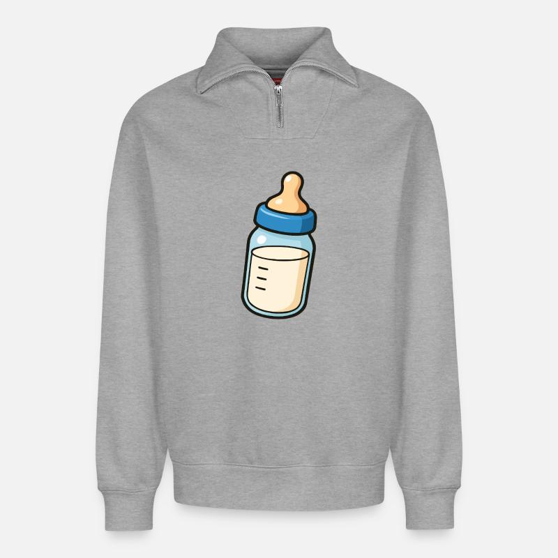 Biberon - Sweat unisexe décontracté en coton biologique à demi-zip – de SPREAD - gris chiné