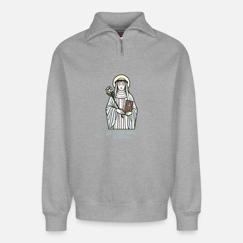 Heilige Katharina von Siena - Relaxed Unisex Organic Half Zip Sweatshirt – von SPREAD - Grau meliert