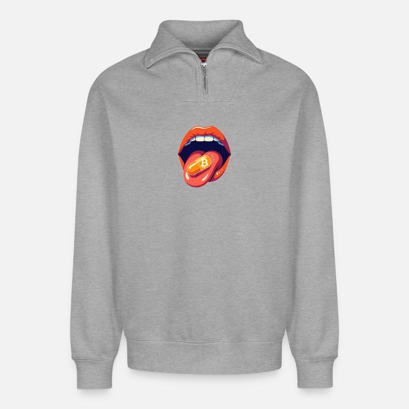 Bitcoin Orangepill Basic - Sweat unisexe décontracté en coton biologique à demi-zip – de SPREAD - gris chiné