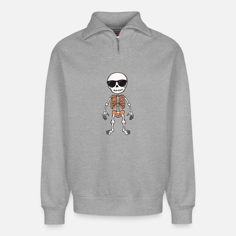 Skelett Comic Halloween - Relaxed Unisex Organic Half Zip Sweatshirt – von SPREAD - Grau meliert