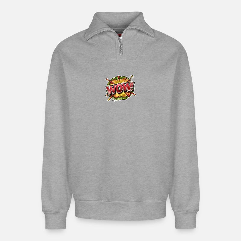 Pop Art Explosion Wow Design - Relaxed Unisex Organic Half Zip Sweatshirt – von SPREAD - Grau meliert