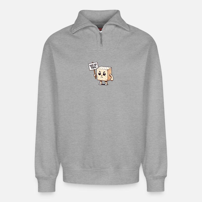 Tofu Erde Verteidiger - Relaxed Unisex Organic Half Zip Sweatshirt – von SPREAD - Grau meliert