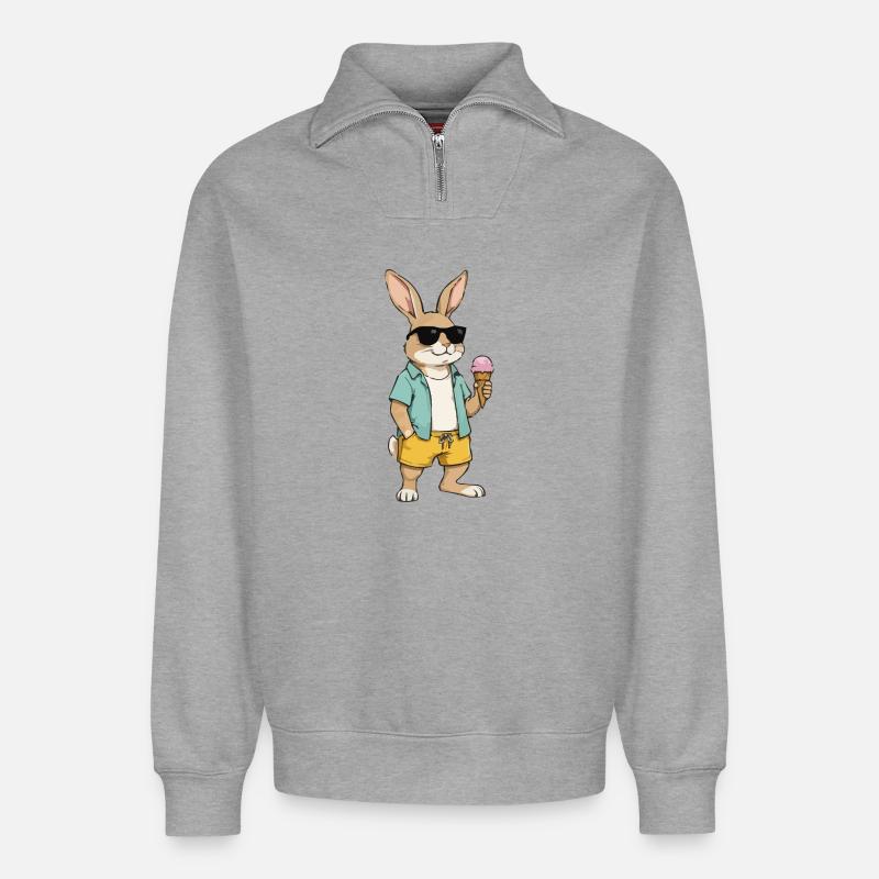 Sonnen Hase mit Eis am Strand - Relaxed Unisex Organic Half Zip Sweatshirt – von SPREAD - Grau meliert