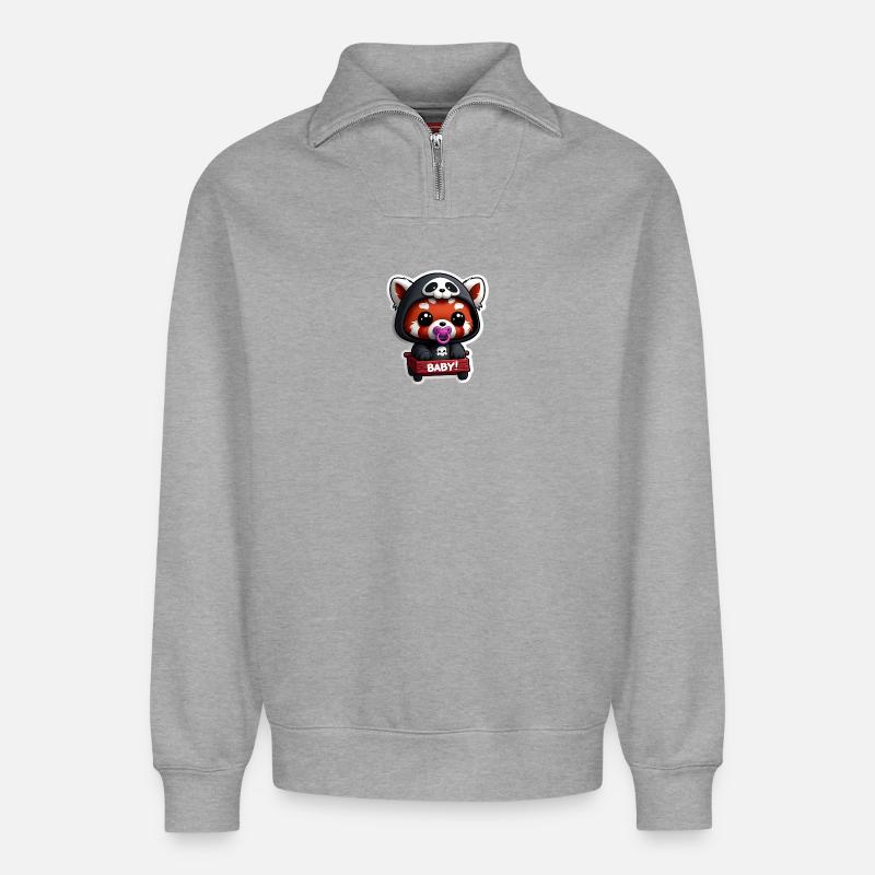 Panda bébé en capuche noir - Sweat unisexe décontracté en coton biologique à demi-zip – de SPREAD - gris chiné