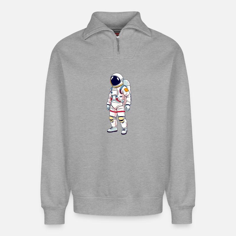 Astronaute - Sweat unisexe décontracté en coton biologique à demi-zip – de SPREAD - gris chiné