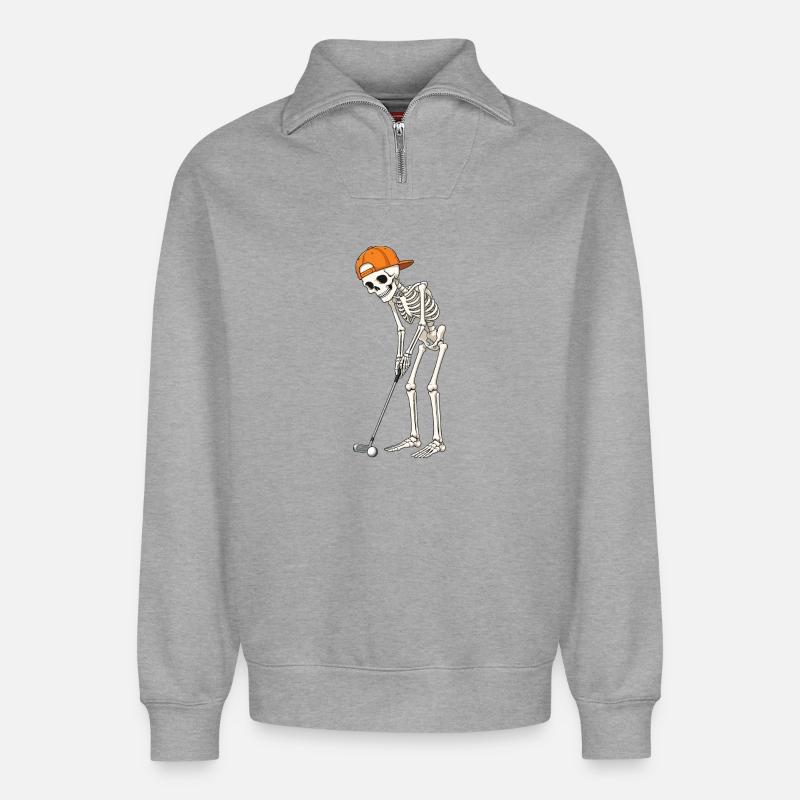 Golfing Skeleton Halloween Spooky Golfer - Relaxed Unisex Organic Half Zip Sweatshirt – by SPREAD - heather grey