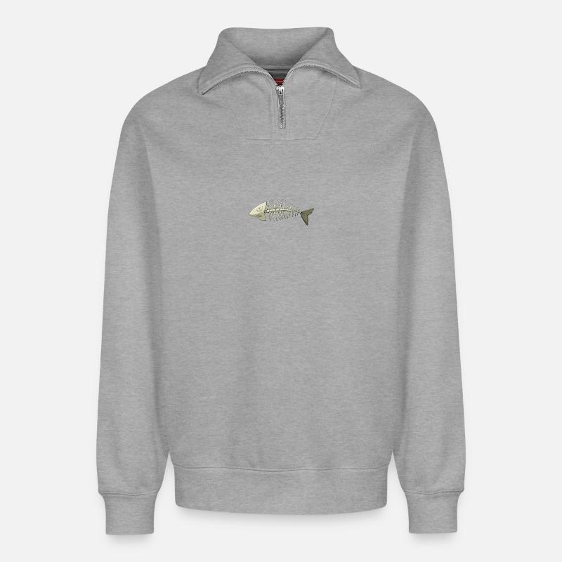 fish bone - Relaxed Unisex Organic Half Zip Sweatshirt – by SPREAD - heather grey