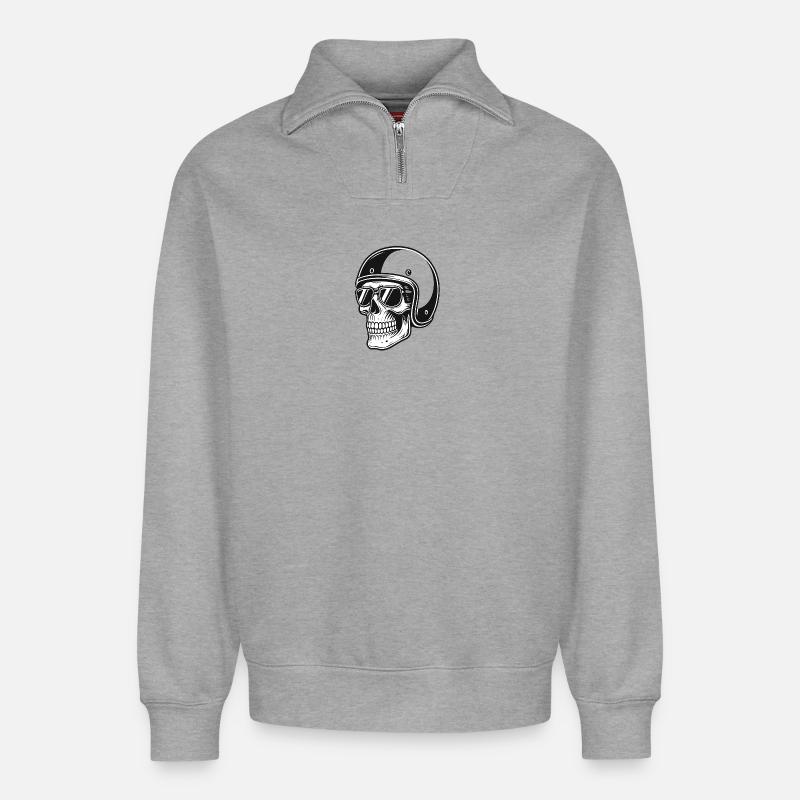 Skelettbiker mit Helmbild - Relaxed Unisex Organic Half Zip Sweatshirt – von SPREAD - Grau meliert