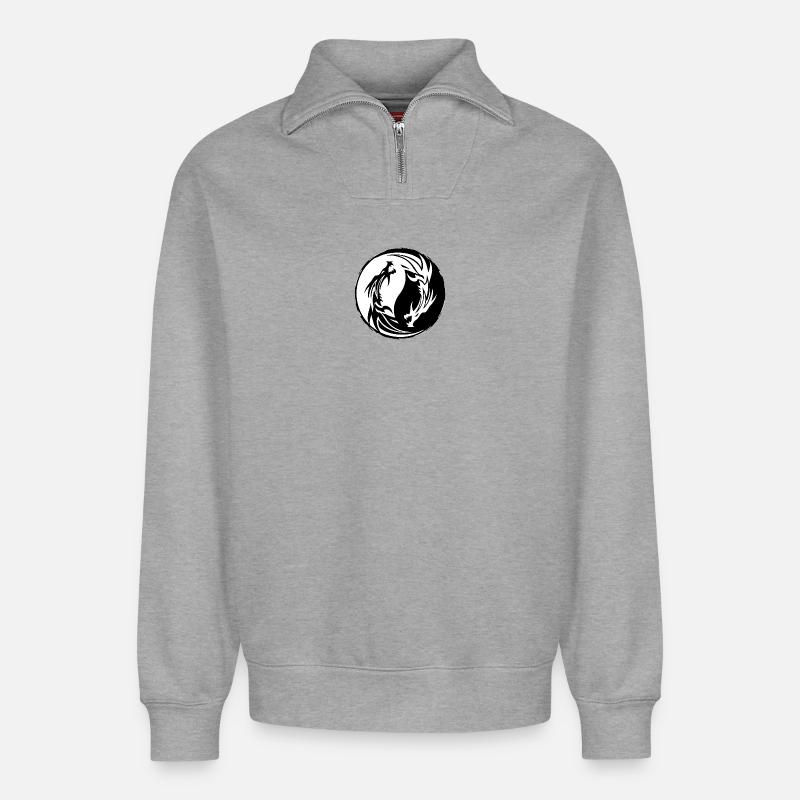 Drache Yin Yang - Relaxed Unisex Organic Half Zip Sweatshirt – von SPREAD - Grau meliert