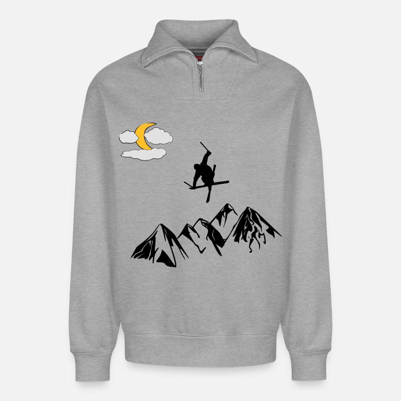 Berg mit Ski Freestyler - Relaxed Unisex Organic Half Zip Sweatshirt – von SPREAD - Grau meliert