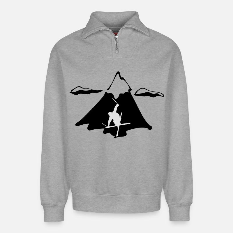 Ski Freestyle mit Berg - Relaxed Unisex Organic Half Zip Sweatshirt – von SPREAD - Grau meliert