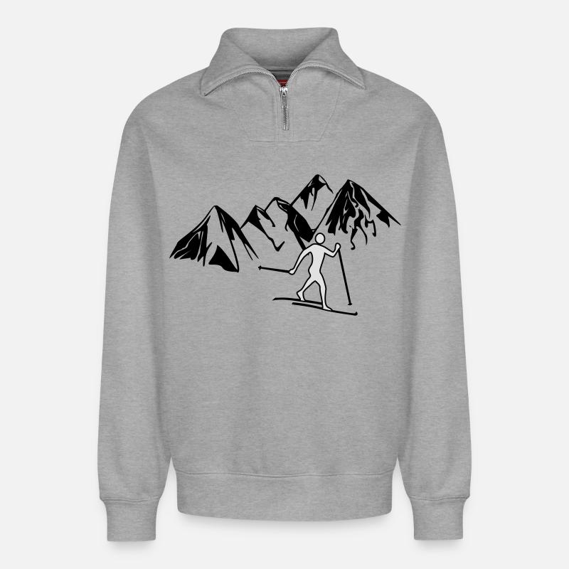 Langläufer vor Bergen - Relaxed Unisex Organic Half Zip Sweatshirt – von SPREAD - Grau meliert