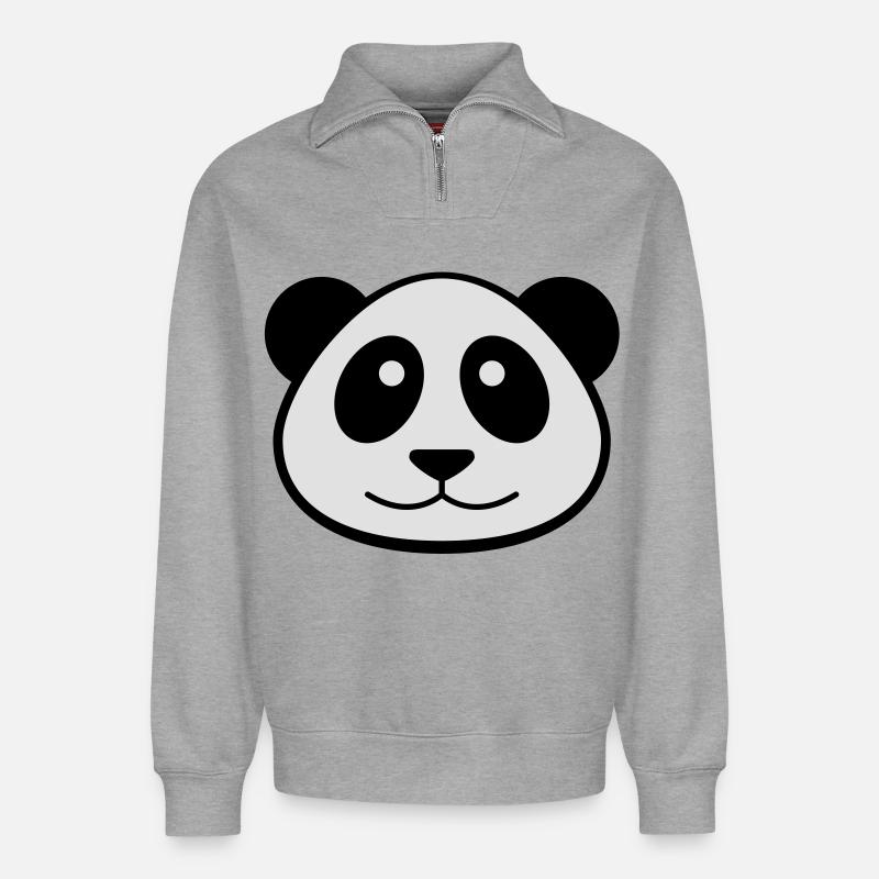 Visage de panda - Sweat unisexe décontracté en coton biologique à demi-zip – de SPREAD - gris chiné