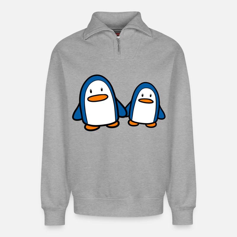 Two penguins - Relaxed Unisex Organic Half Zip Sweatshirt – by SPREAD - heather grey