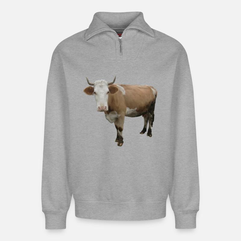 Cow - Relaxed Unisex Organic Half Zip Sweatshirt – by SPREAD - heather grey