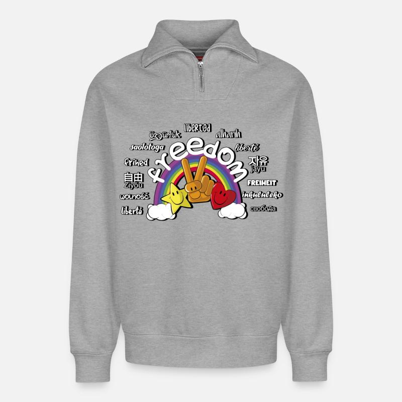 regenbogen - Relaxed Unisex Organic Half Zip Sweatshirt – von SPREAD - Grau meliert