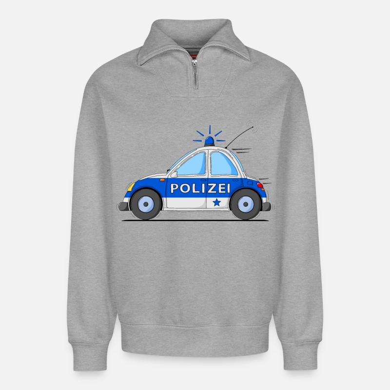 Polizeiauto Blau - Relaxed Unisex Organic Half Zip Sweatshirt – von SPREAD - Grau meliert