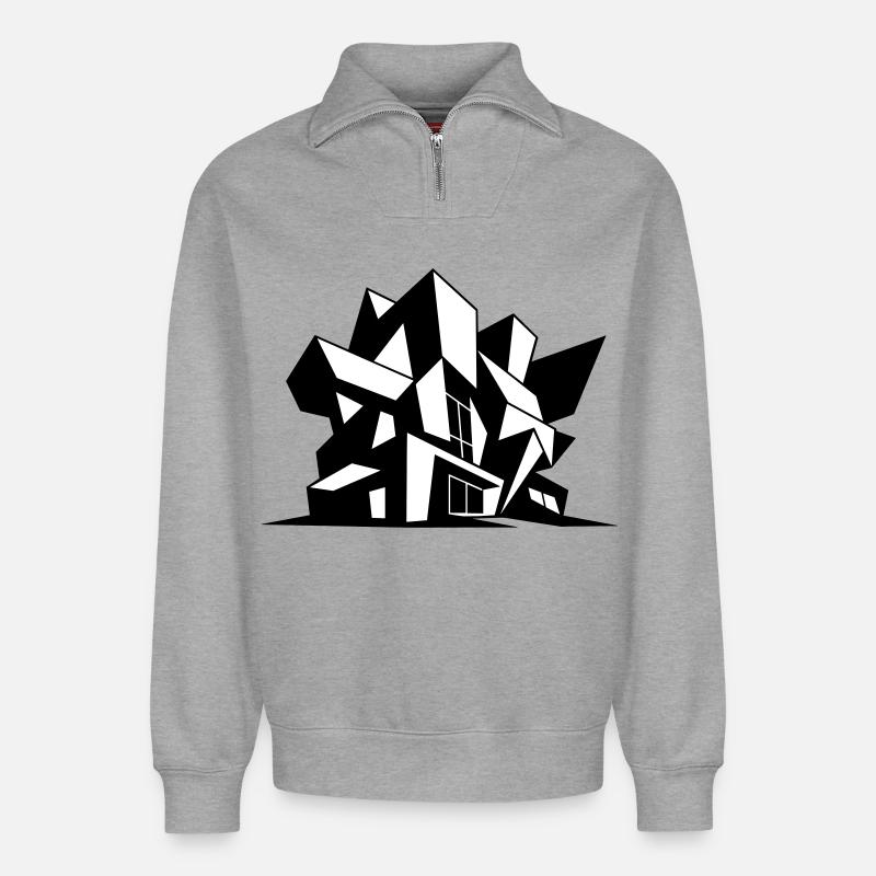 Brutalisme Architecture - Sweat unisexe décontracté en coton biologique à demi-zip – de SPREAD - gris chiné