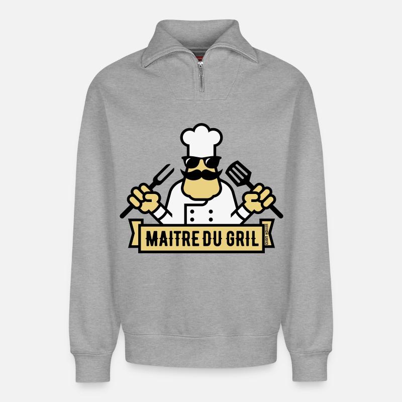 Grill Master (Grill / BBQ / BBQ / 3C) - Relaxed Unisex Organic Half Zip Sweatshirt – von SPREAD - Grau meliert