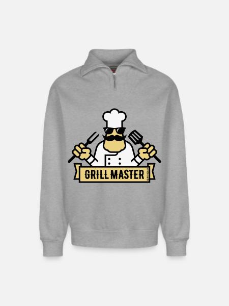 Grill Master (Grilling / Barbecue / BBQ / 3C) - Relaxed Unisex Organic Half Zip Sweatshirt – by SPREAD - heather grey