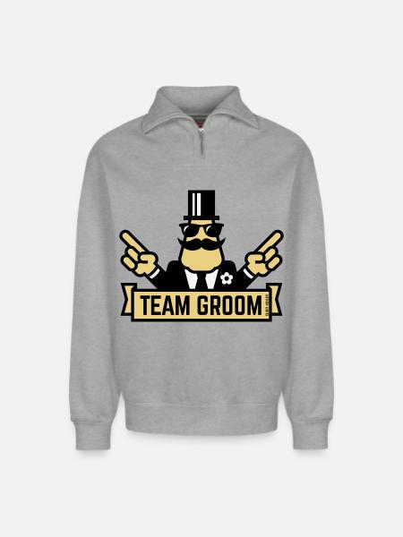 Team Groom (Pointing Stag Night Bachelor Party 3C) - Relaxed Unisex Organic Half Zip Sweatshirt – by SPREAD - heather grey