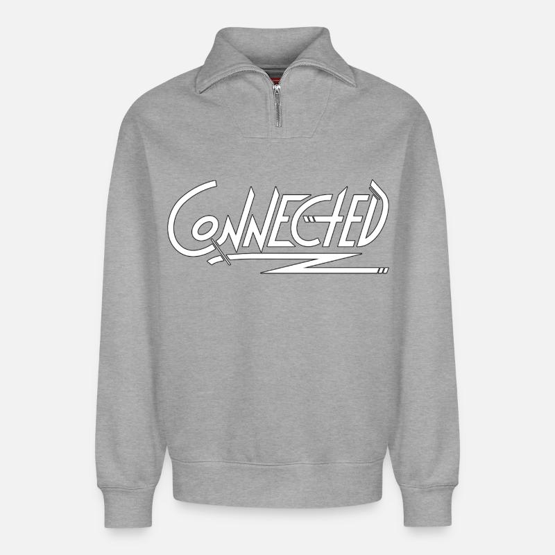 Connected_white_simple - Sweat unisexe décontracté en coton biologique à demi-zip – de SPREAD - gris chiné