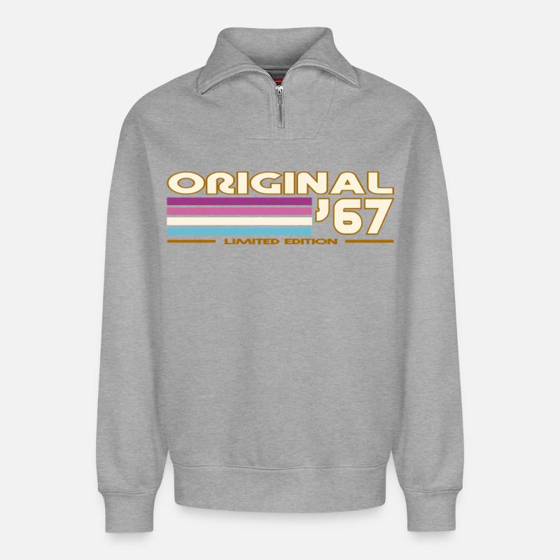 1967 - Relaxed Unisex Organic Half Zip Sweatshirt – von SPREAD - Grau meliert