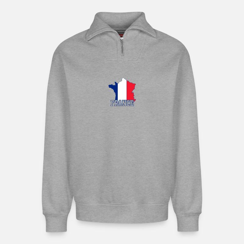 Frankreich-Trikolore-Kartenemblem - Relaxed Unisex Organic Half Zip Sweatshirt – von SPREAD - Grau meliert