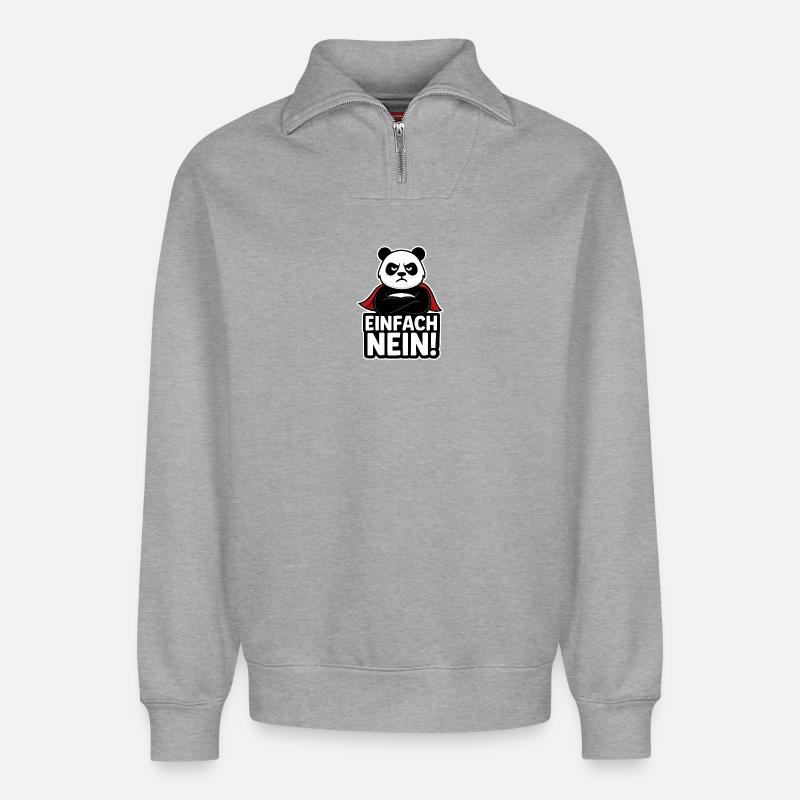 Panda Superheld: Einfach Nein - Relaxed Unisex Organic Half Zip Sweatshirt – von SPREAD - Grau meliert
