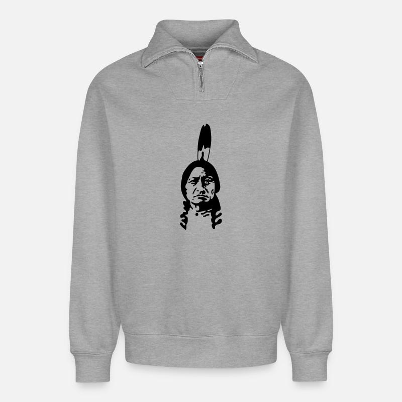 Indianer - Relaxed Unisex Organic Half Zip Sweatshirt – von SPREAD - Grau meliert