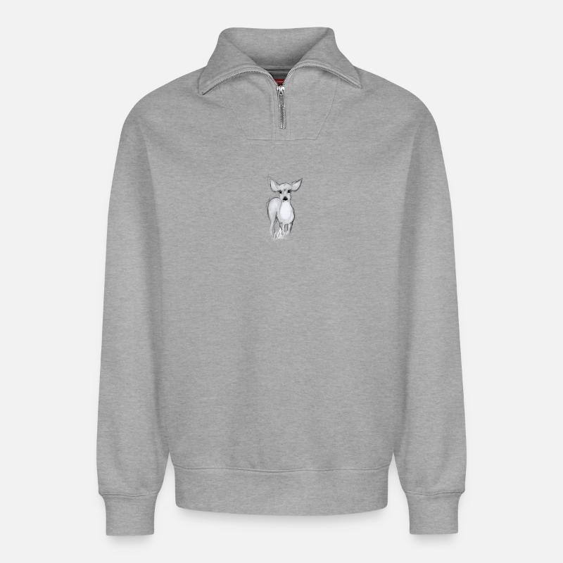 Kleines Reh - Relaxed Unisex Organic Half Zip Sweatshirt – von SPREAD - Grau meliert
