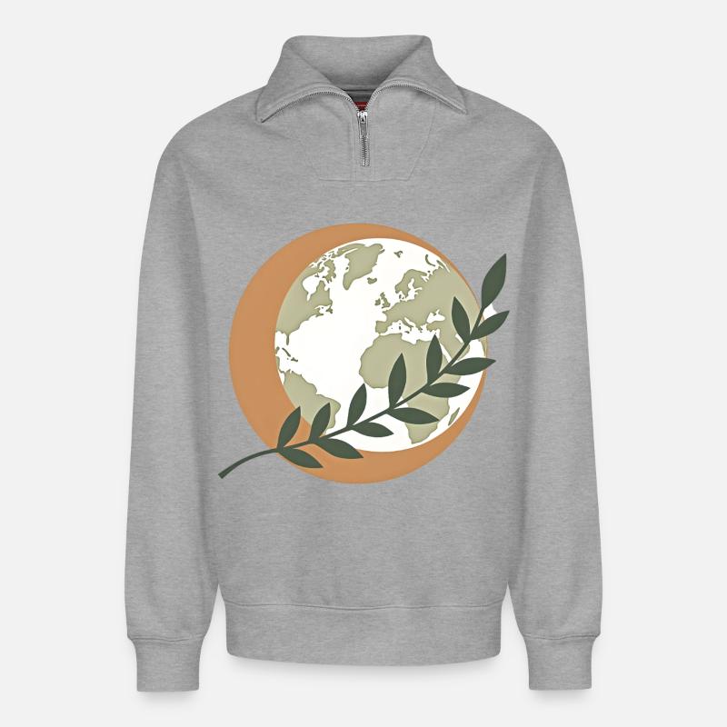 Green Peace Globe - Relaxed Unisex Organic Half Zip Sweatshirt – von SPREAD - Grau meliert