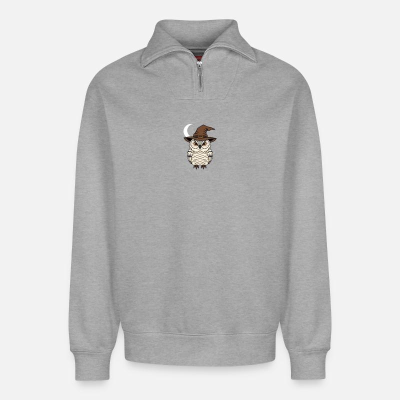 Zauberer Eule mit Hut - Relaxed Unisex Organic Half Zip Sweatshirt – von SPREAD - Grau meliert