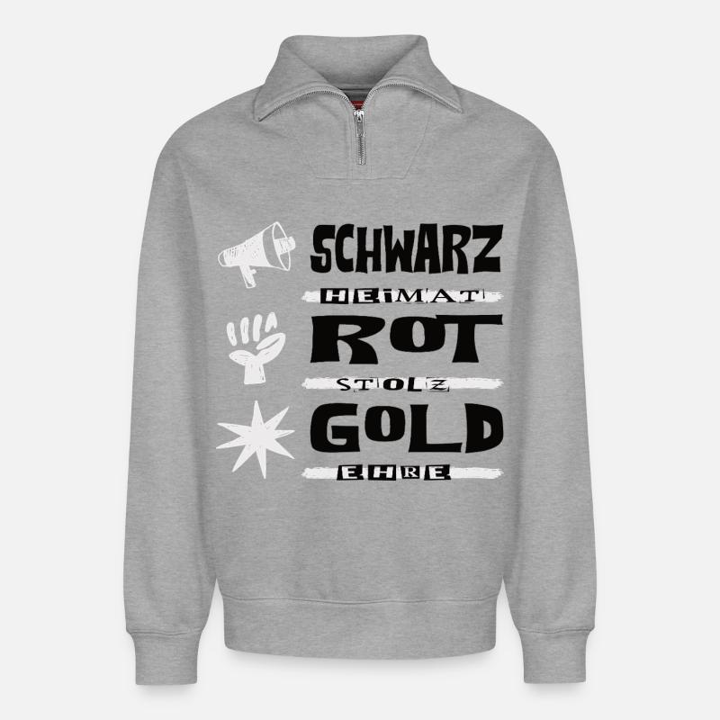 Schwarz Rot Gold - Relaxed Unisex Organic Half Zip Sweatshirt – von SPREAD - Grau meliert