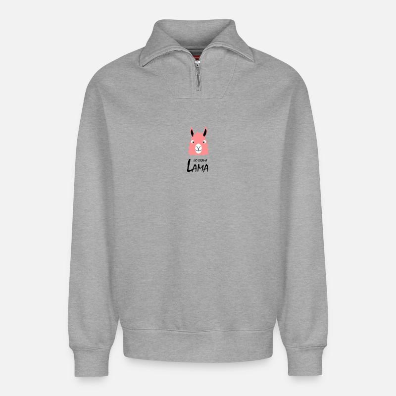 Pas de drame Lama - Sweat unisexe décontracté en coton biologique à demi-zip – de SPREAD - gris chiné