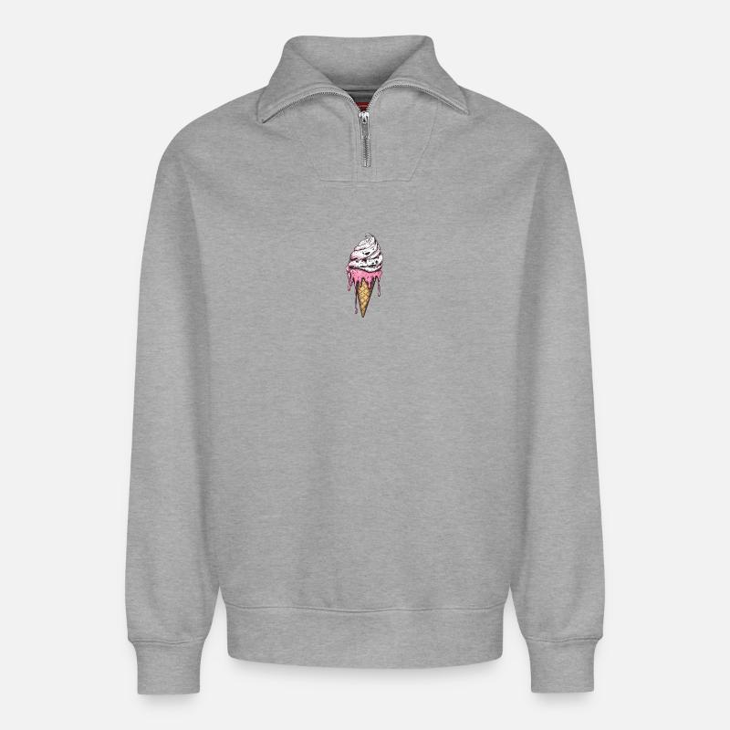Crème glacée Crème glacée - Sweat unisexe décontracté en coton biologique à demi-zip – de SPREAD - gris chiné